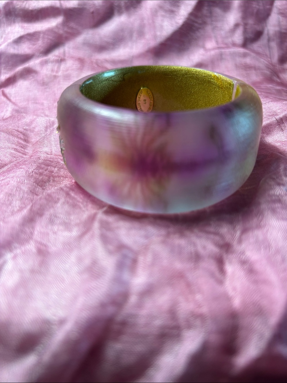 Alexis Bittar Purple and Gold Resin Cuff Bracelet with Leaf Motif - Picture 5 of 5